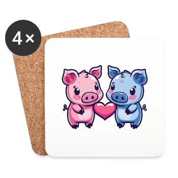 Schweine Paar Liebe Sau Verliebt - Untersetzer (4er-Set) - Weiß - Vorne