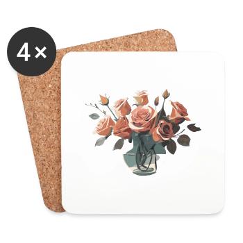 Roses dans un vase rouge rose esthétique - Dessous de verre (lot de 4) - blanc - Devant