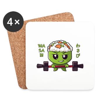 wasabi character with barbell - Coasters (set of 4) - white - Front