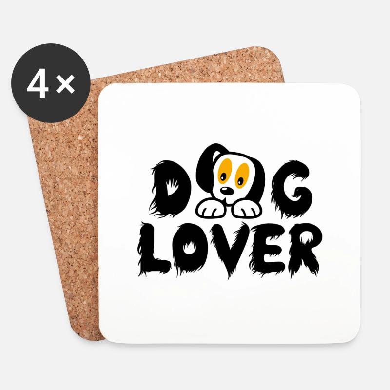 Statement-Shirt: Dog-Lover - Untersetzer (4er-Set) - Weiß