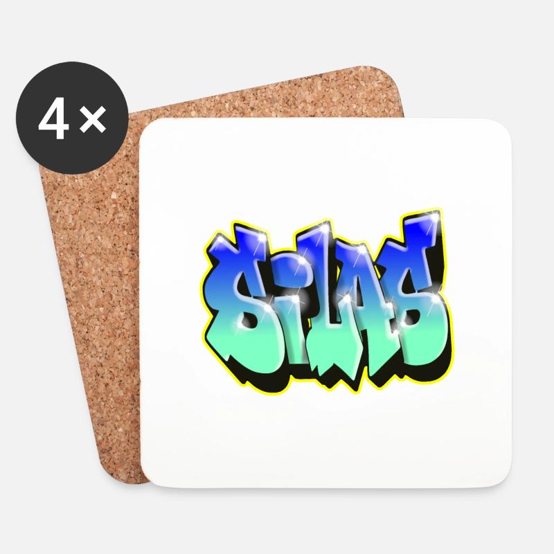 Graffiti SILAS BLAUES GESCHENK GEBURTSTAG GEBURT - Untersetzer (4er-Set) - Weiß