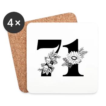 Nummer 71 Schwarze Blumen - 71. Blumengeburtstag - Untersetzer (4er-Set) - Weiß - Vorne