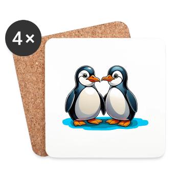 Zwei Pinguine - Untersetzer (4er-Set) - Weiß - Vorne