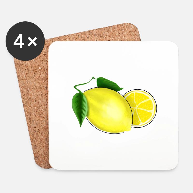 Frische Zitrone mit Blatt - Untersetzer (4er-Set) - Weiß