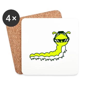 Cool Mignon DJ Caterpillar Lunettes de soleil Fête Club Musique - Dessous de verre (lot de 4) - blanc - Devant