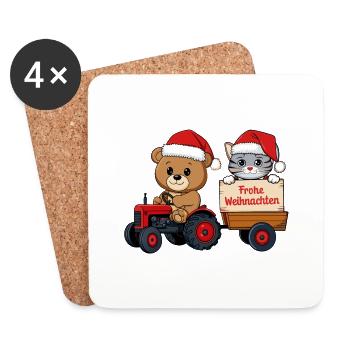 Teddy as Santa Claus and little kitten - Coasters (set of 4) - white - Front