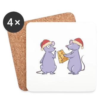 Weihnachtsmann Nikolaus Mäuse Maus Santa Käse - Untersetzer (4er-Set) - Weiß - Vorne