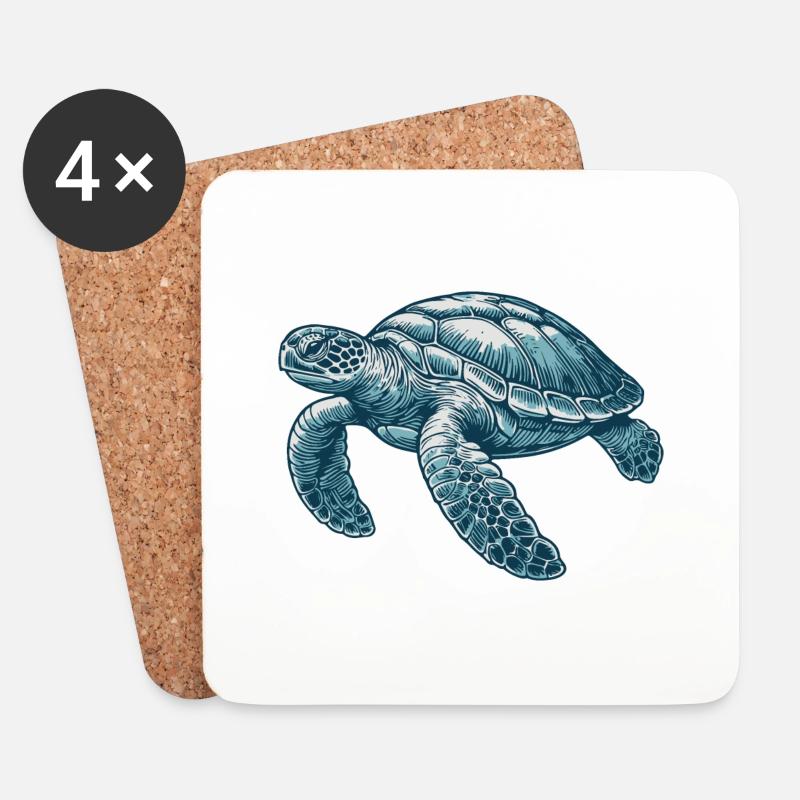 Wasserschildkröte - Untersetzer (4er-Set) - Weiß