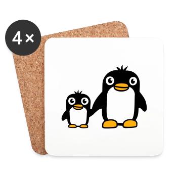 2 pingouins papa maman enfant bébé mains tenant mignon - Dessous de verre (lot de 4) - blanc - Devant