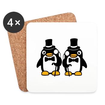 2 Penguin Gentlemen Sir Mr. Top Hat Monocle - Coasters (set of 4) - white - Front
