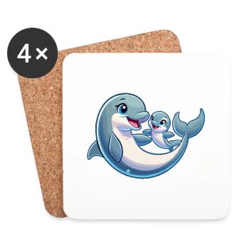 Dolphin mother and child frolicking - Coasters (set of 4) - white - Front