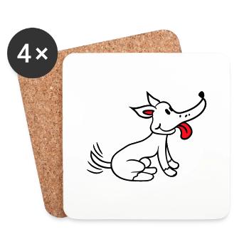 Dog wagging excited cute happy - Coasters (set of 4) - white - Front