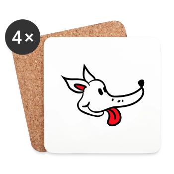 Visage de chien Drôle Mignon Langue Sortant Tête - Dessous de verre (lot de 4) - blanc - Devant
