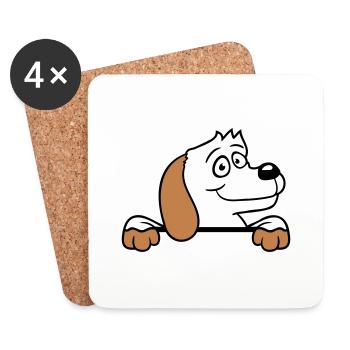 Hund Hinter Mauer Zaun Schild Guckt Glücklich Süß - Untersetzer (4er-Set) - Weiß - Vorne