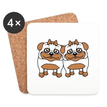 2 chiens carlin filles femmes petites amies équipe filles - Dessous de verre (lot de 4) - blanc - Devant