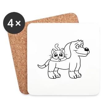 Chien Chat Deux Amis Équipe Chaton 2 Duo Équipage - Dessous de verre (lot de 4) - blanc - Devant