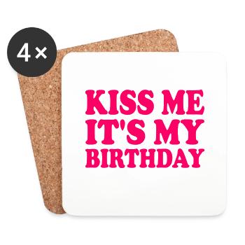 kiss me it's my birthday - Dessous de verre (lot de 4) - blanc - Devant
