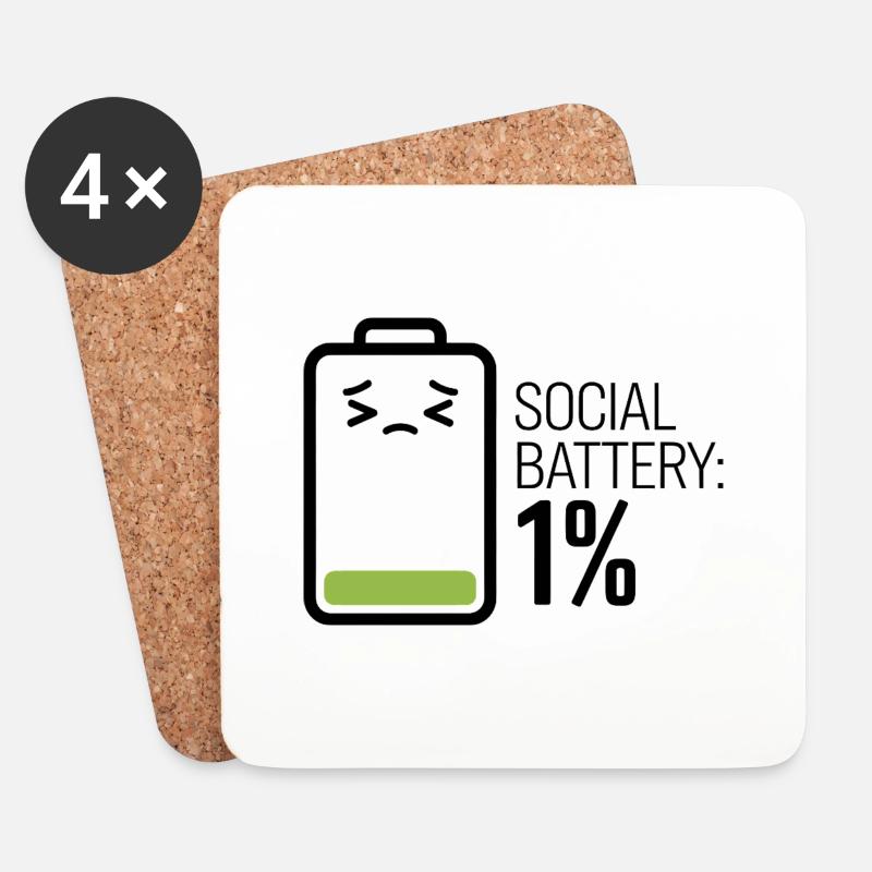 Soziale Batterie: 1% - Untersetzer (4er-Set) - Weiß
