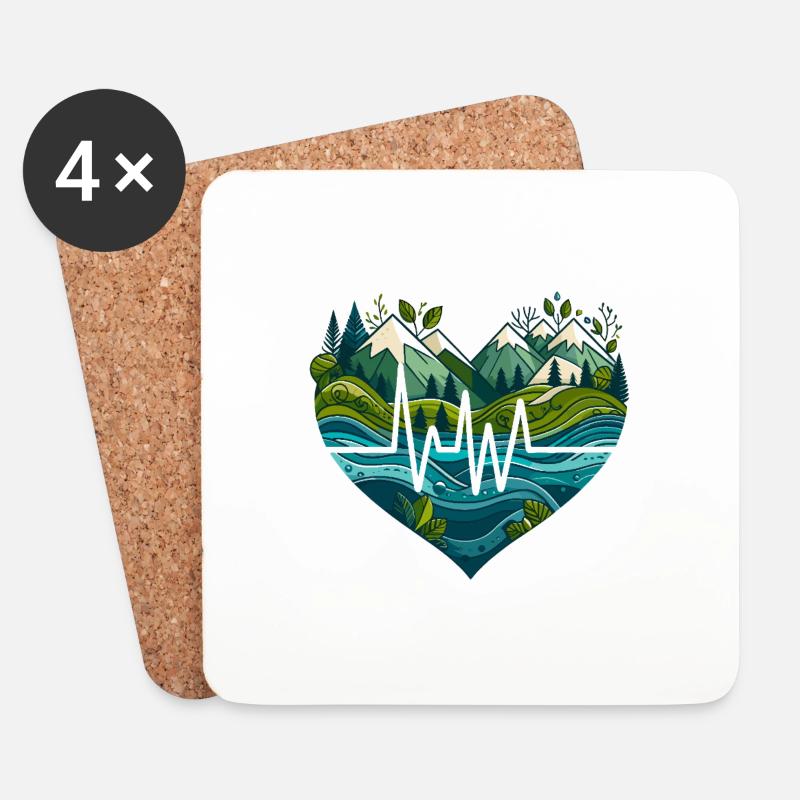 Natur - Herzschlag - Untersetzer (4er-Set) - Weiß