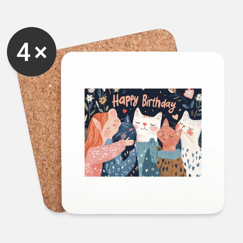 Happy Birthday cats - Untersetzer (4er-Set) - Weiß