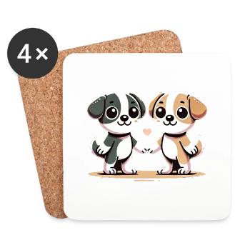 Two Cute Dog Friends Holding Hands - Untersetzer (4er-Set) - Weiß - Vorne