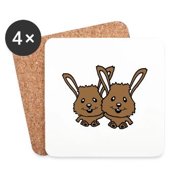 2 lapins amis équipe couple deux mains tenant l’équipage - Dessous de verre (lot de 4) - blanc - Devant