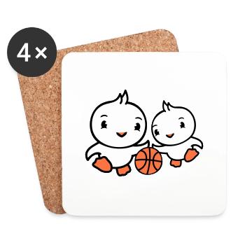 2 Birds Playing Basketball Together Fun Sports Cute - Coasters (set of 4) - white - Front