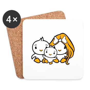 3 oiseaux Famille Parents Maman Papa Trois Enfant Bébé - Dessous de verre (lot de 4) - blanc - Devant