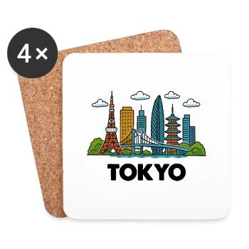 Horizon de la ville de Tokyo - Dessous de verre (lot de 4) - blanc - Devant