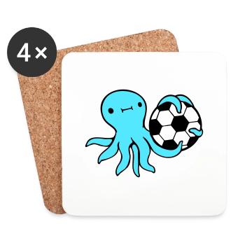 pieuvre jouant au football ballon tenant gardien de but sports - Dessous de verre (lot de 4) - blanc - Devant