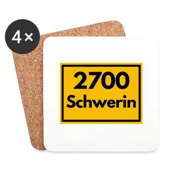 Ortsschild - damals Retro alte PLZ 2700 SCHWERIN - Untersetzer (4er-Set) - Weiß - Vorne