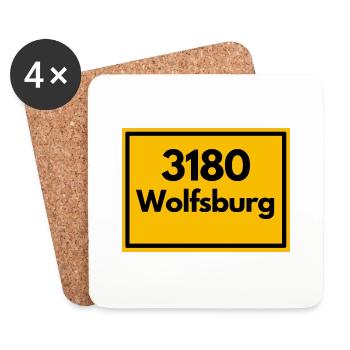 Ortsschild - damals Retro alte PLZ 3180 WOLFSBURG - Untersetzer (4er-Set) - Weiß - Vorne