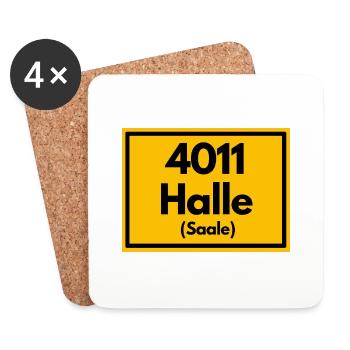 Ortsschild - damals Retro alte PLZ 4011 HALLE - Untersetzer (4er-Set) - Weiß - Vorne