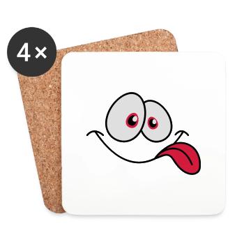 Smiling Comic Face Cool Tongue Sticking Out - Coasters (set of 4) - white - Front