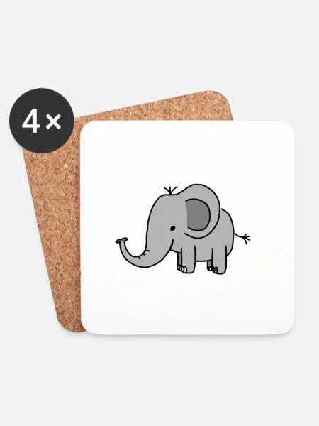 Elefant - Untersetzer (4er-Set) - Weiß