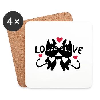 LIEBE Katzen und roten Herzen - Untersetzer (4er-Set) - Weiß - Vorne