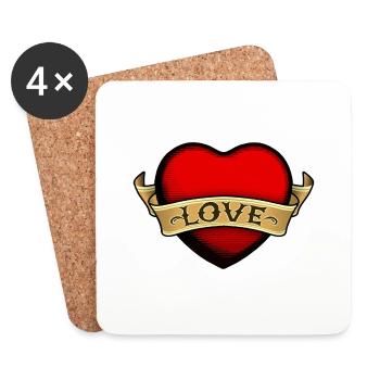 heart hearts love sex - Coasters (set of 4) - white - Front