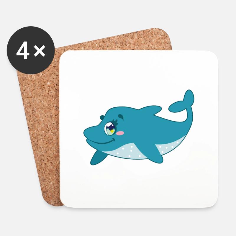 Süßer Delfin mit Rand - Untersetzer (4er-Set) - Weiß
