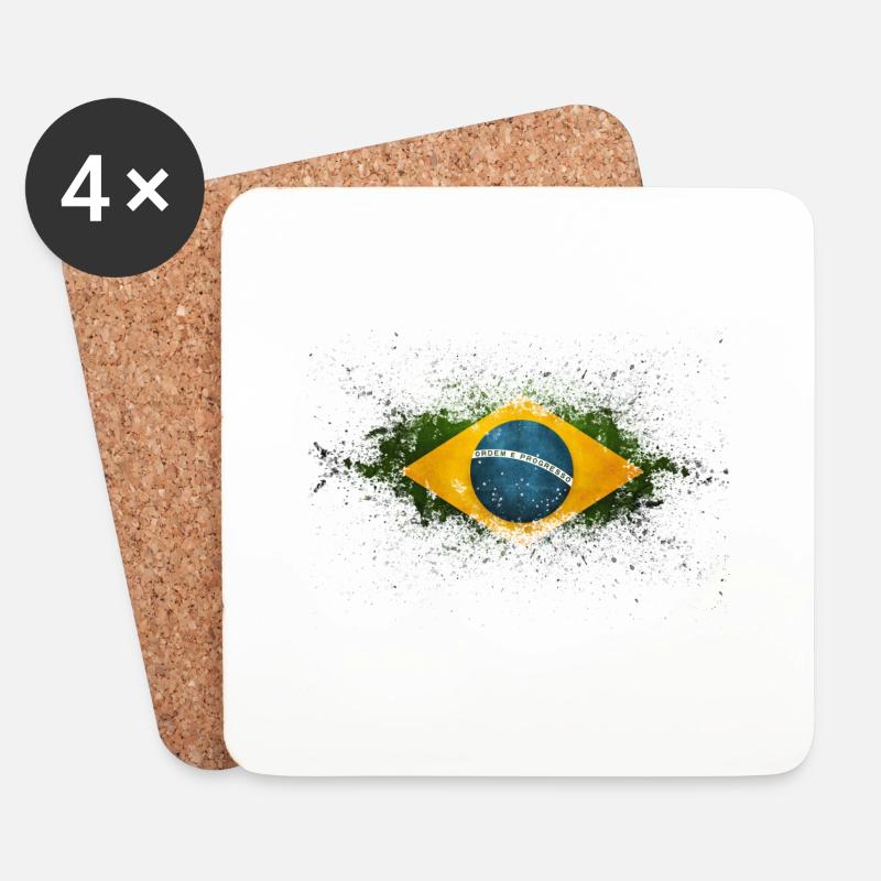 Flagge Brasilien - Untersetzer (4er-Set) - Weiß