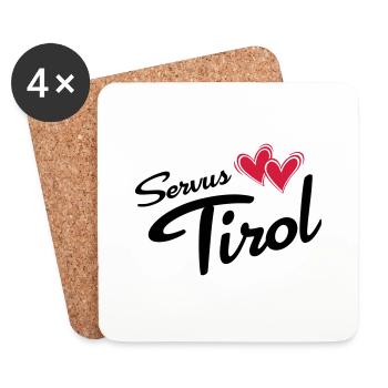 Servus Tyrol avec double coeur - Dessous de verre (lot de 4) - blanc - Devant
