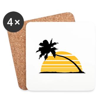 sun stripes lines silhouette palm beach sea - Coasters (set of 4) - white - Front