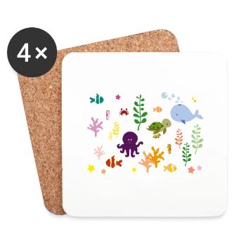 marine animals - underwater - Coasters (set of 4) - white - Front