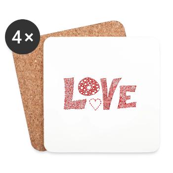 LOVE mit Herz - rot - Untersetzer (4er-Set) - Weiß - Vorne