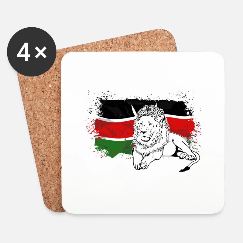 Lion - Kenya Flag - Löwe - Untersetzer (4er-Set) - Weiß
