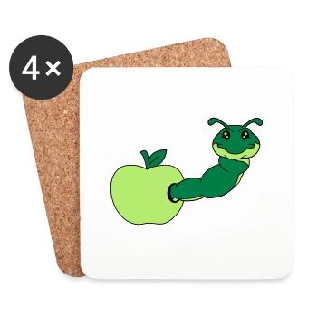 apfel essen loch lecker hunger schnecke kriechen r - Untersetzer (4er-Set) - Weiß - Vorne