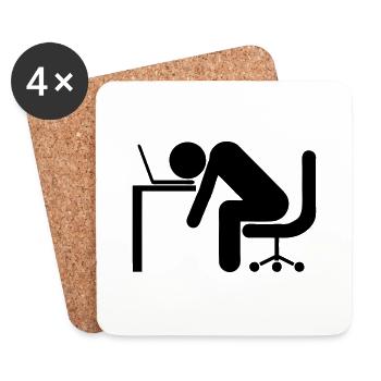 homme travail bureau chaise dort dormir - Dessous de verre (lot de 4) - blanc - Devant