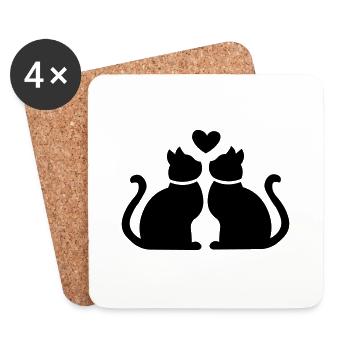 Herz für Katzen / Geschenkidee für Katzenliebhaber - Untersetzer (4er-Set) - Weiß - Vorne