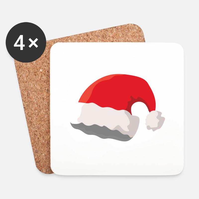 Weihnachtsmütze - Untersetzer (4er-Set) - Weiß