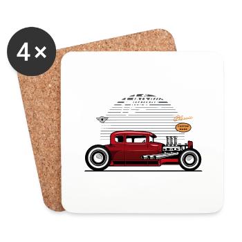 Hotrod voiture voiture cadeau Vintage - Dessous de verre (lot de 4) - blanc - Devant