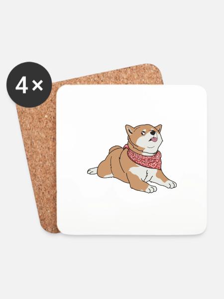 Kawaii Shiba mit rotem Halstuch - Untersetzer (4er-Set) - Weiß
